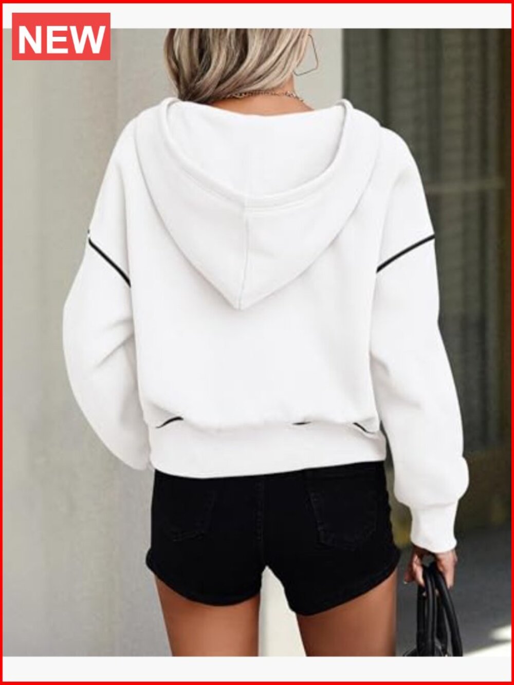 Half Zip Cropped Hoodie Pullover with Fleece Lining - Picture 2 of 7